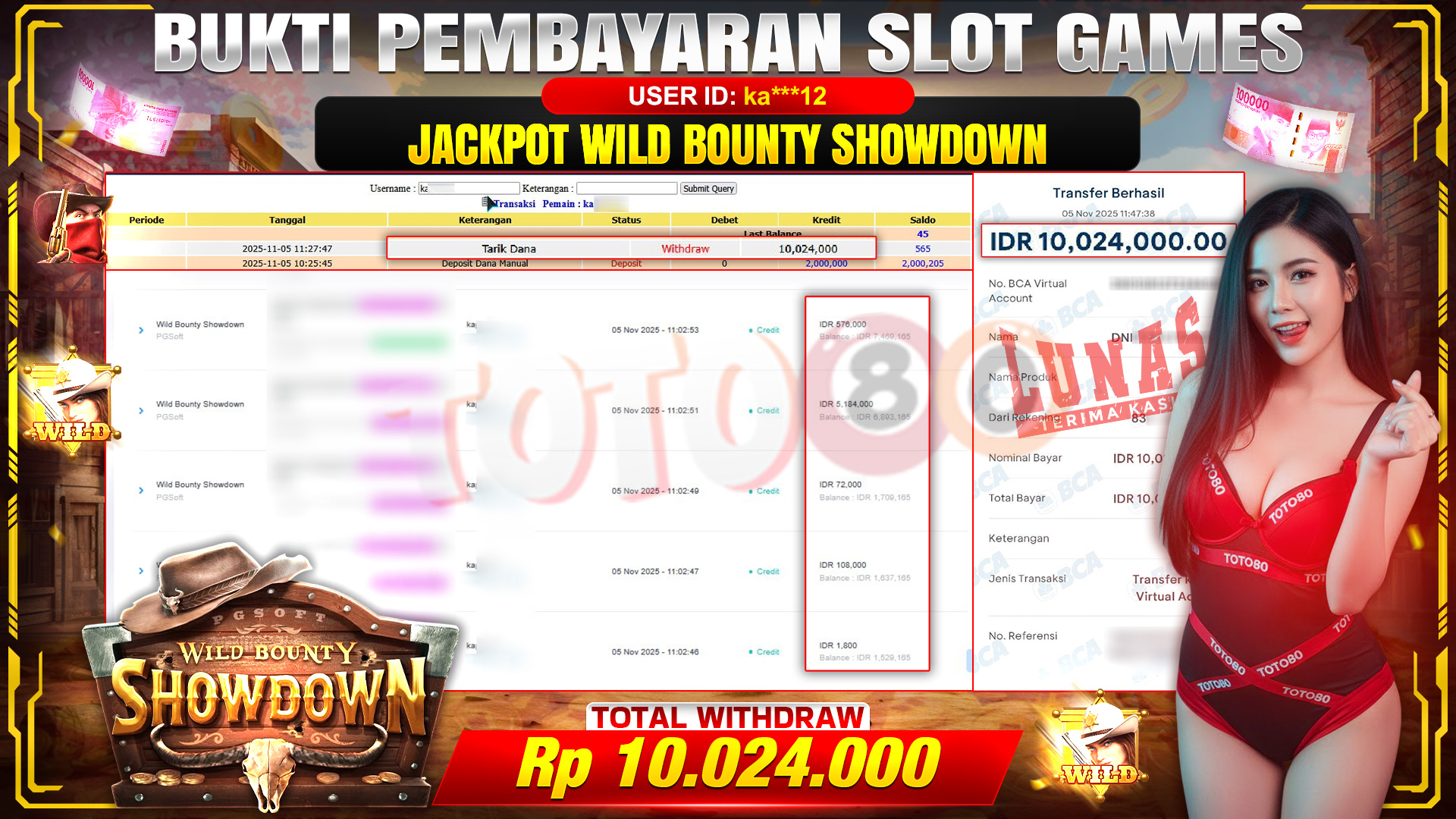 🎉 TOTO80 – JACKPOT SLOT WILD BOUNTY SHOWDOWN RP.10.024.000,- TELAH DIBAYARKAN! 🎉