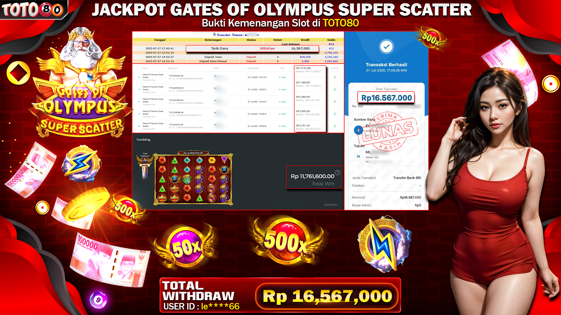 🎉 TOTO80 – JACKPOT SLOT GATES OF OLYMPUS SUPER SCATTER RP.16,567,000,- TELAH DIBAYARKAN! 🎉