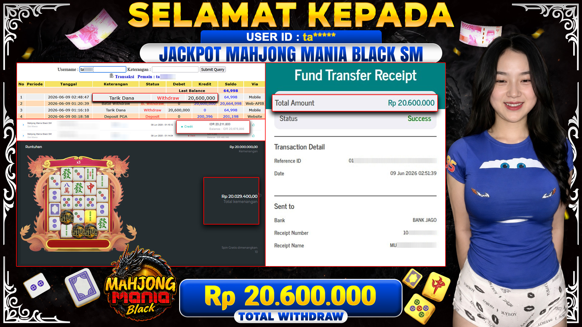 BUKTI JACKPOT MAHJONG MANIA BLACK SM - SLOT MANIA