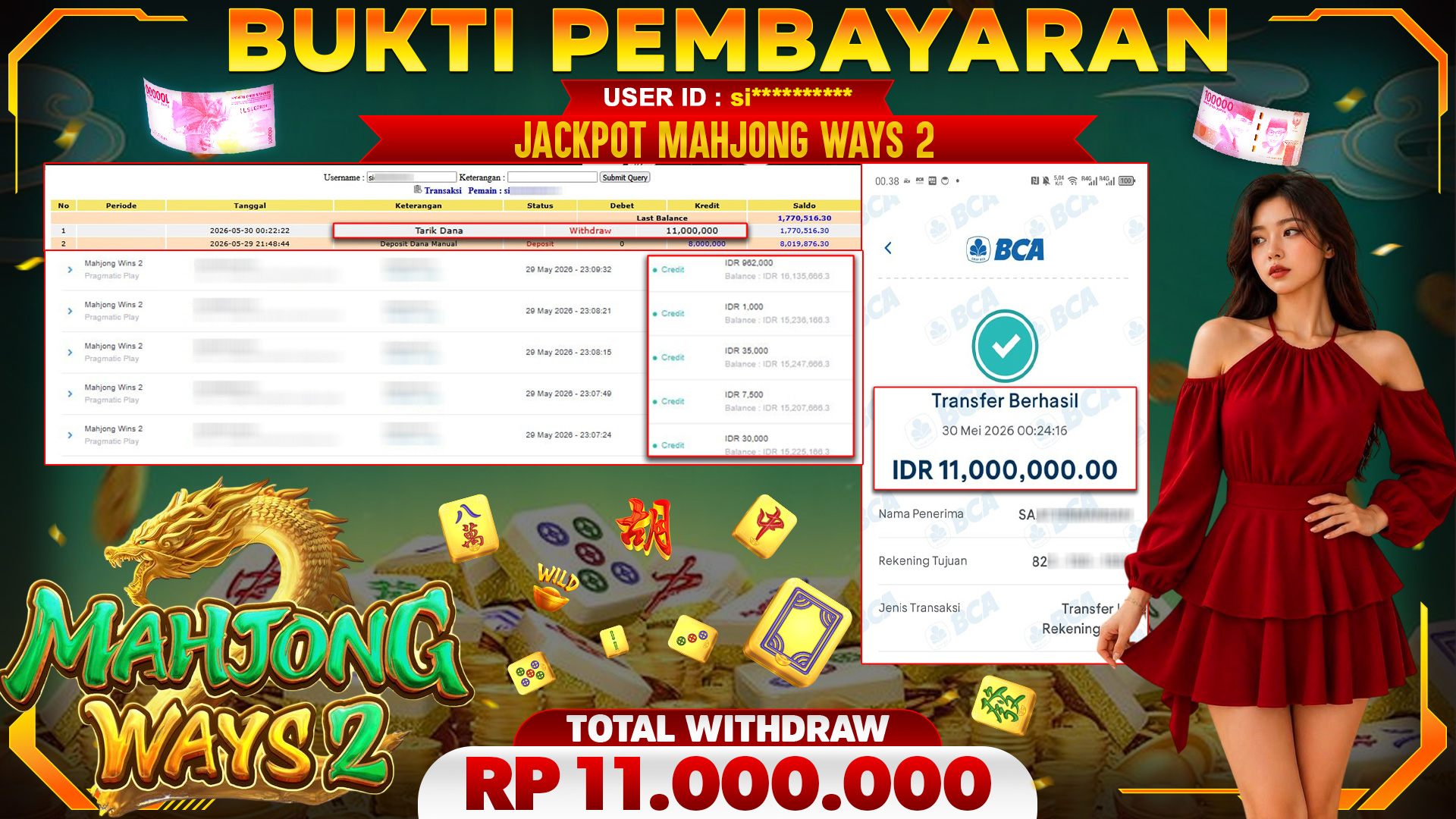 🏆 SELAMAT KEPADA PEMENANG JACKPOT DI Mahjong Wins 2 - Pragmatic Play 11,000,000🏆