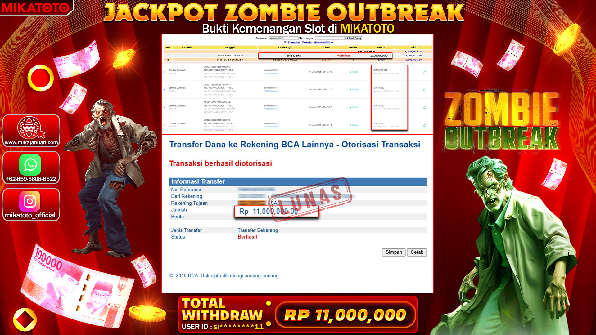 🏆 SELAMAT KEPADA PEMENANG JACKPOT DI Zombie Outbreak 11,000,000🏆