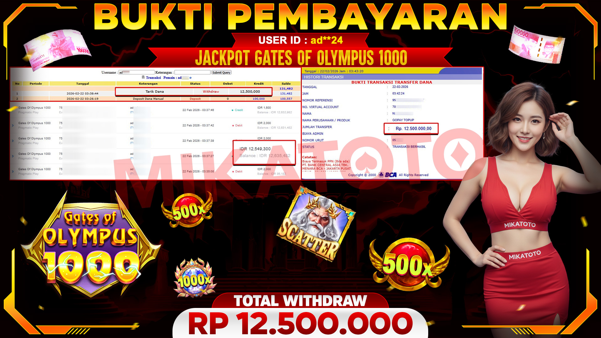 🏆 SELAMAT KEPADA PEMENANG JACKPOT DI Gates Of Olympus 1000  - Pragmatic Play 12,500.000🏆