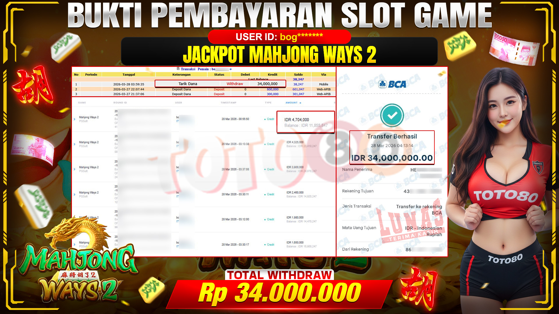 💰🎉TOTO80 – JACKPOT SLOT MAHJONG WAYS 2  RP. 34,000,000,- TELAH DIBAYARKAN! 💰🎉