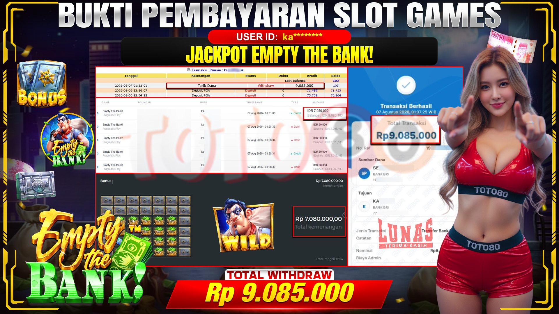 💰🎉 TOTO80 – JACKPOT JACKPOT SLOT EMPTY THE BANK! RP. 9,085,000,- TELAH DIBAYARKAN!💰🎉