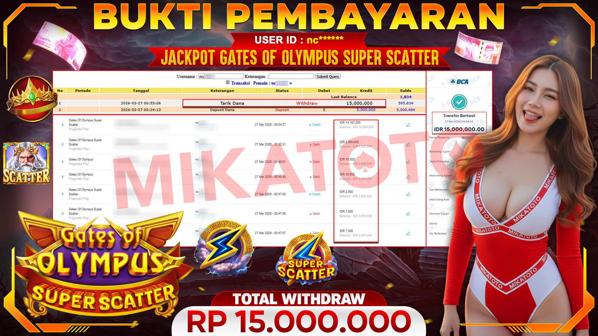 🏆 SELAMAT KEPADA PEMENANG JACKPOT DI Gates Of Olympus Super Scatter - Pragmatic Play 15,000,000🏆