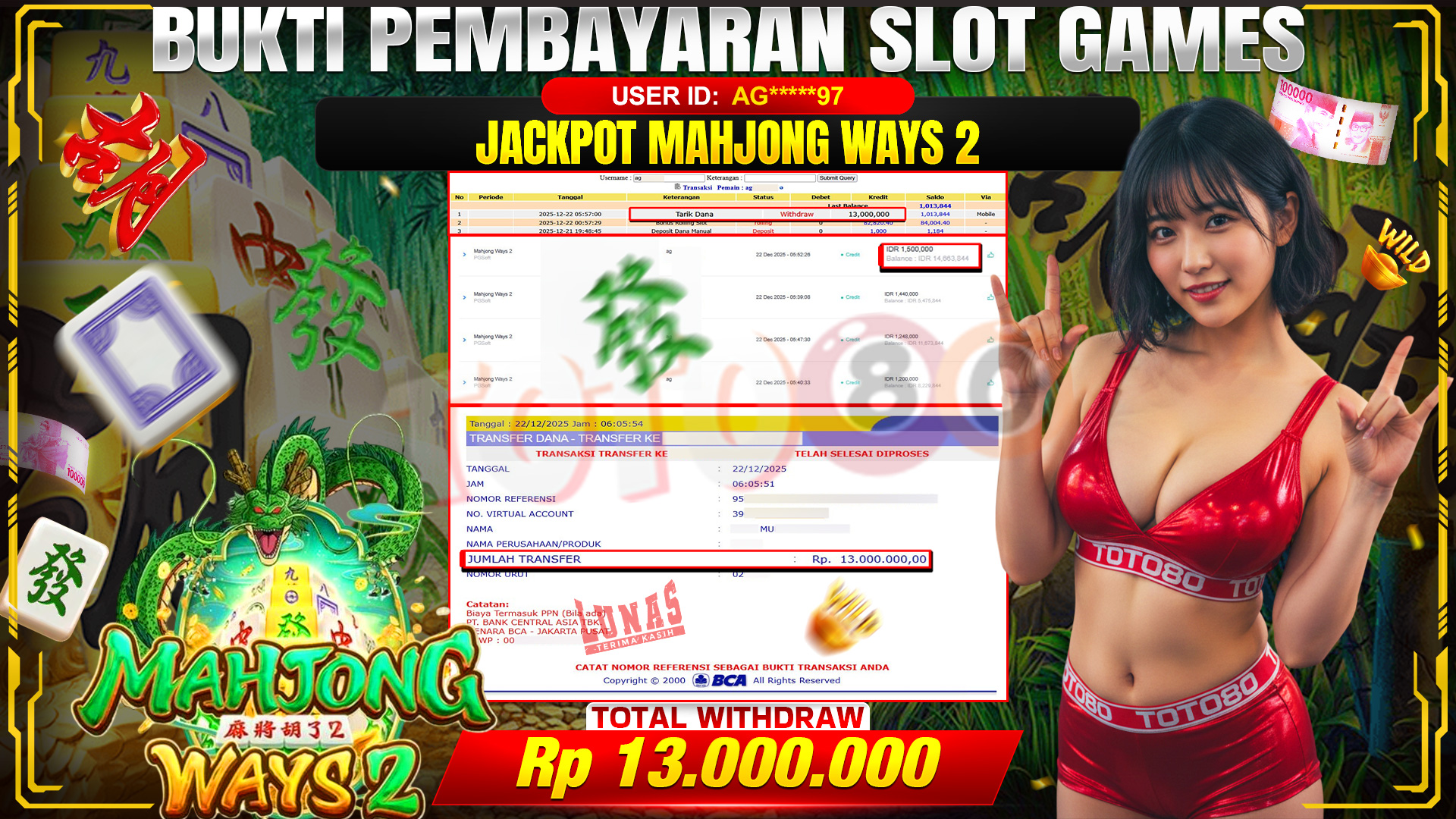 🎉 TOTO80 – JACKPOT SLOT MAHJONG WAYS 2 RP. 13,000,000,- TELAH DIBAYARKAN! 🎉
