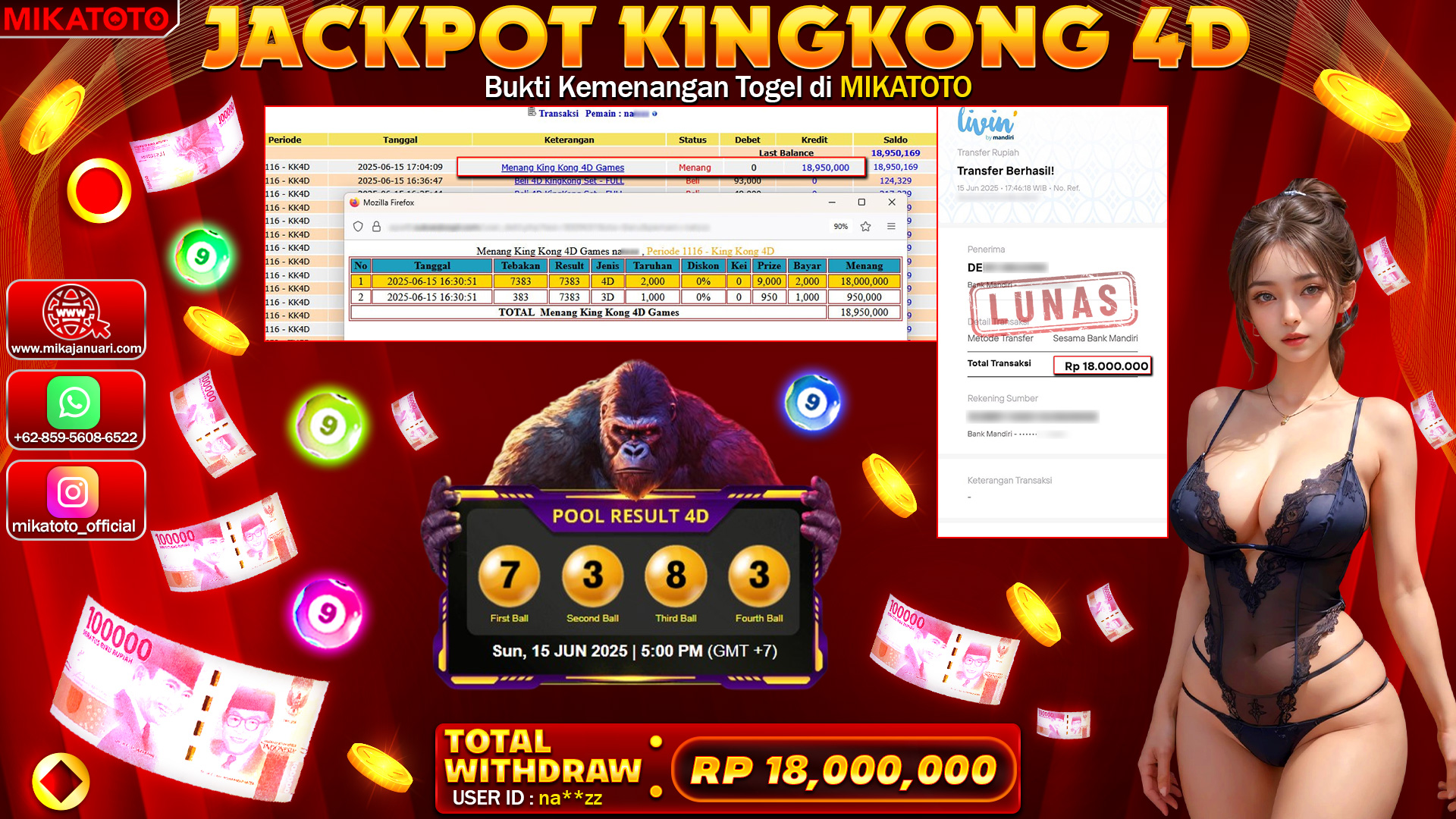 🏆 SELAMAT KEPADA PEMENANG JACKPOT DI TOGEL KINGKONG4D 18,000,000🏆