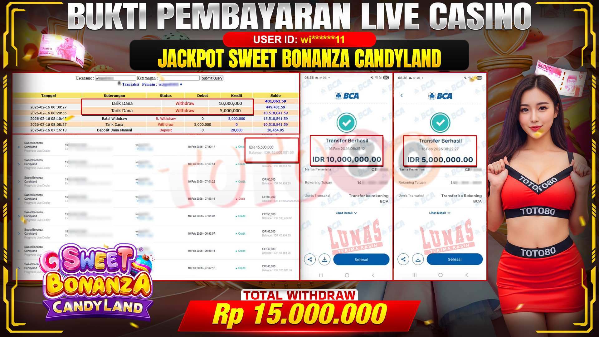 🎉 TOTO80 – JACKPOT SLOT SWEET BONANZA CANDYLAND RP. 15,000,000,- TELAH DIBAYARKAN! 🎉