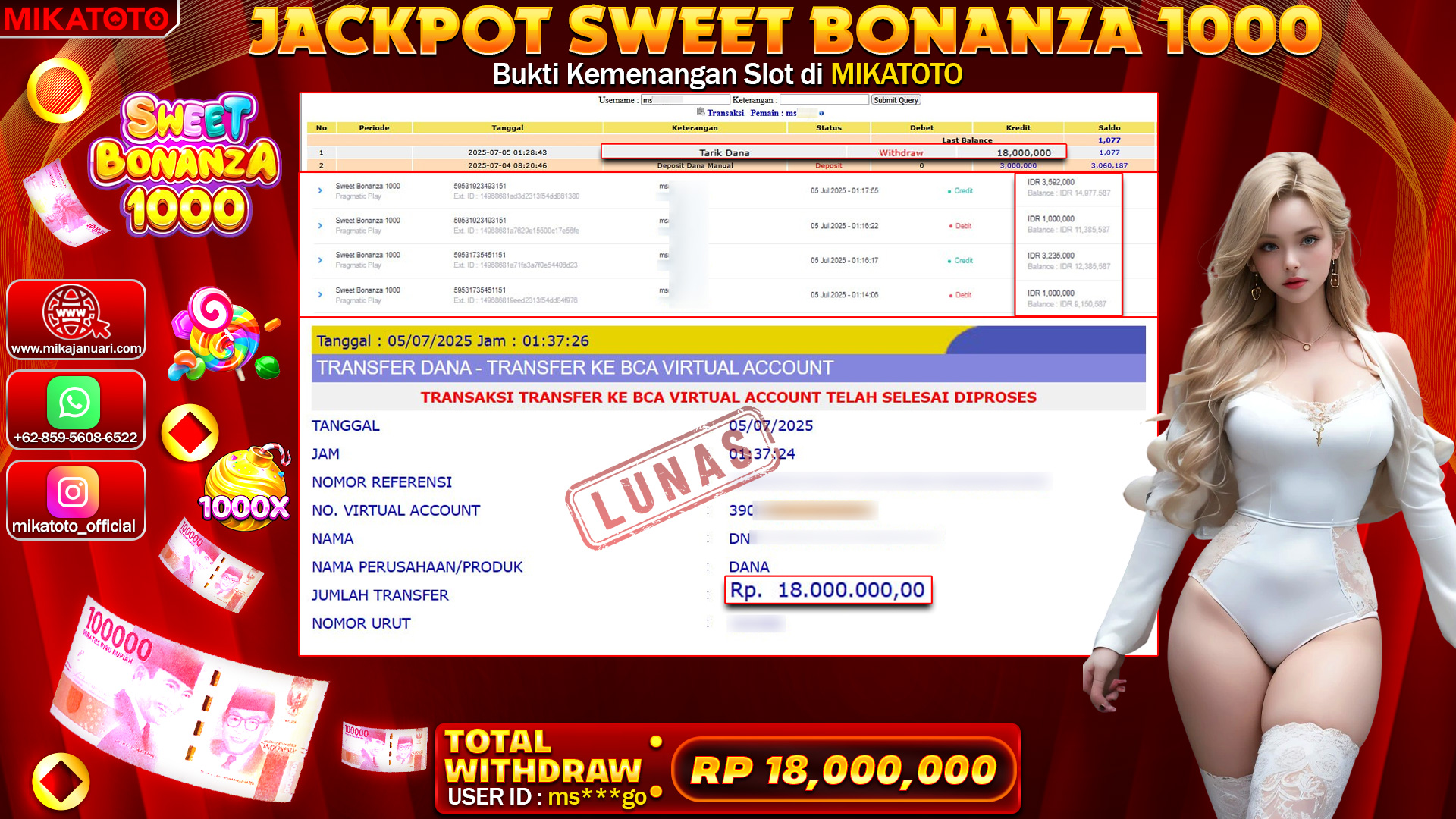 🏆 SELAMAT KEPADA PEMENANG JACKPOT DI Sweet Bonanza 1000 18,000,000🏆