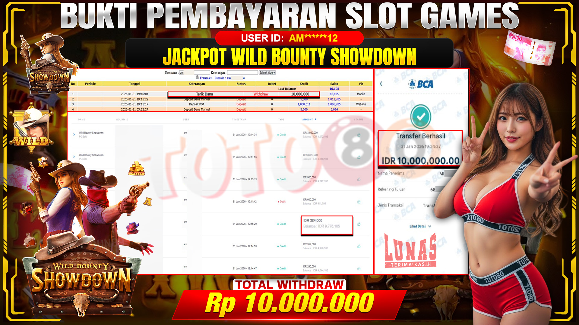 🎉 TOTO80 – JACKPOT SLOT WILD BOUNTY SHOWDOWN RP. 10,000,000,- TELAH DIBAYARKAN! 🎉