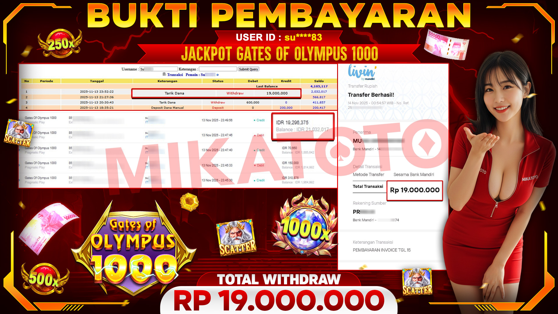 🏆 SELAMAT KEPADA PEMENANG JACKPOT DI Gates Of Olympus 1000  - Pragmatic Play 19,000,000🏆