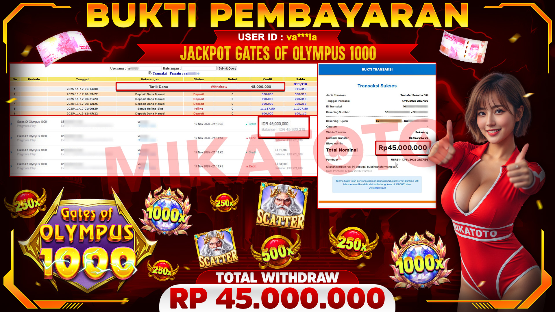 🏆 SELAMAT KEPADA PEMENANG JACKPOT DI Gates Of Olympus 1000 - Pragmatic Play 45,000,000🏆