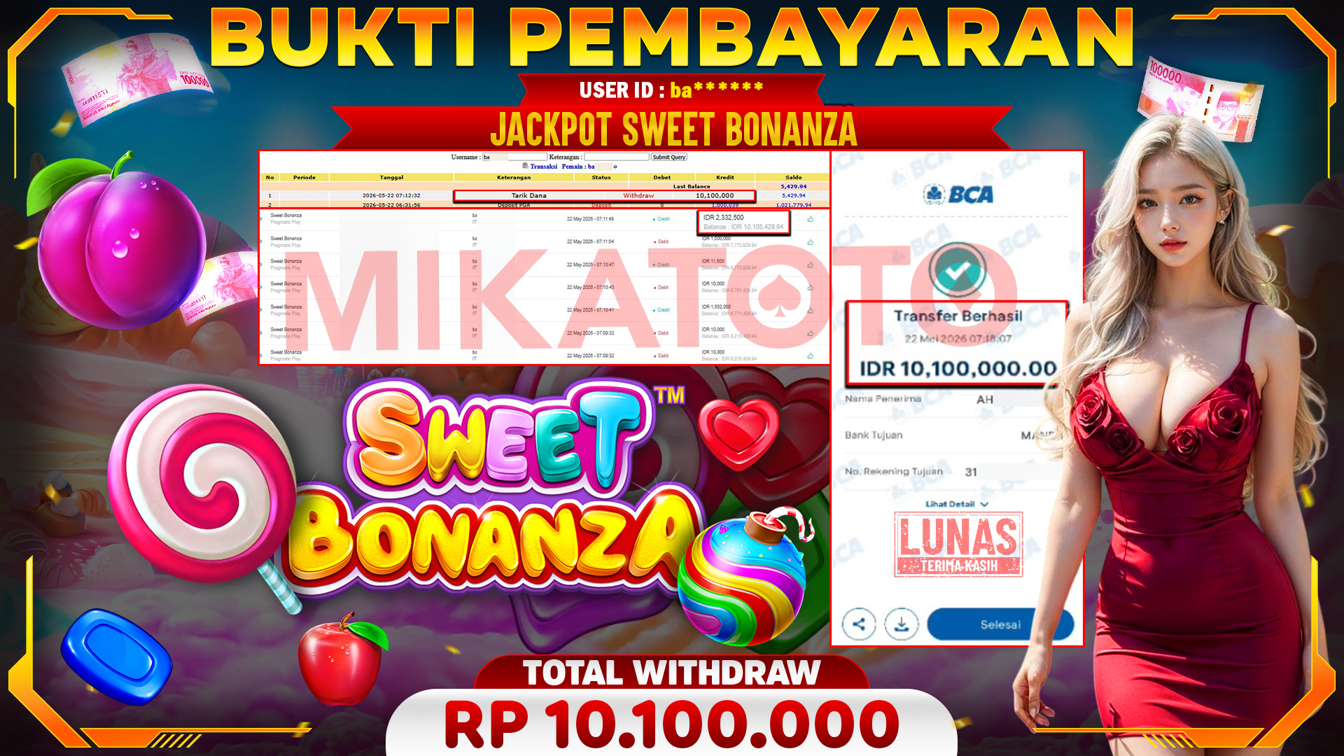 🏆 SELAMAT KEPADA PEMENANG JACKPOT DI Sweet Bonanza - Pragmatic Play 10,100,000🏆