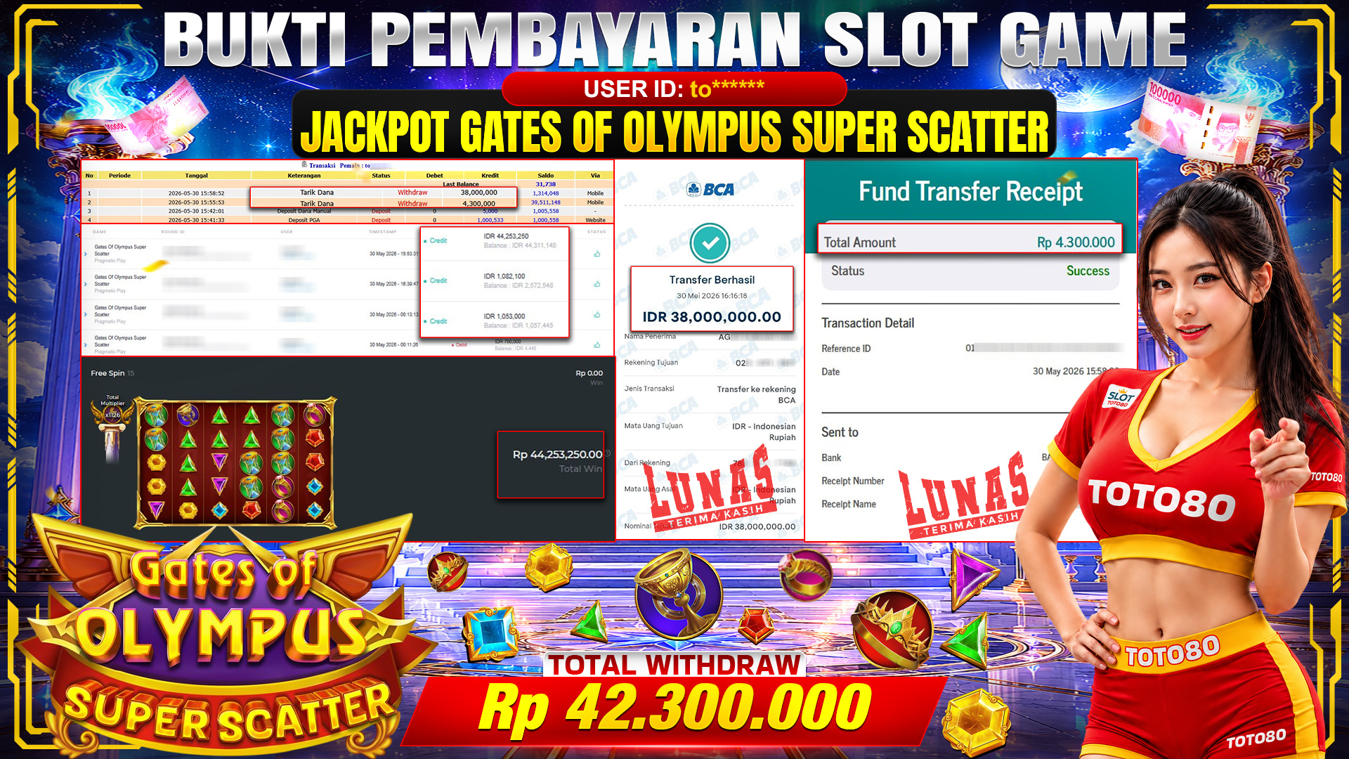 💰🎉 TOTO80 – JACKPOT SLOT GATES OF OLYMPUS SUPER SCATTER RP. 42,300,000,-  TELAH DIBAYARKAN!💰🎉