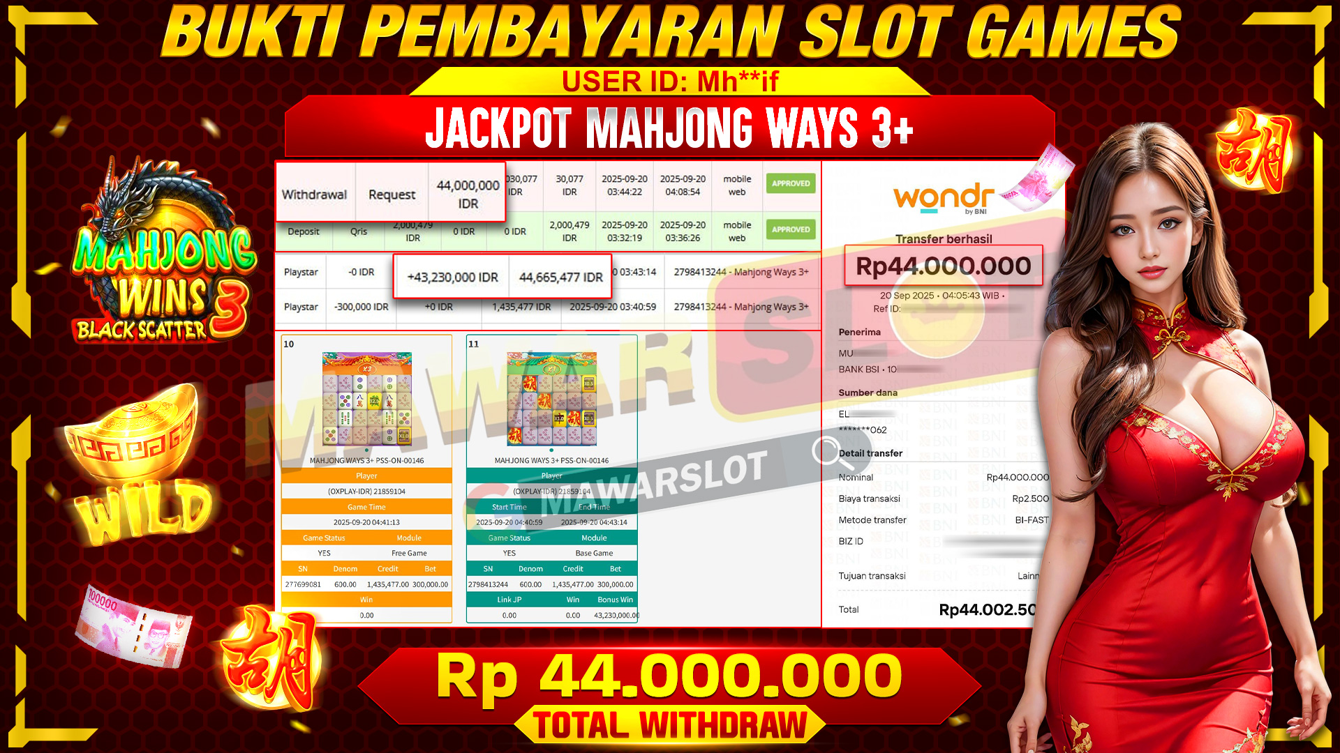 Keberuntungan Tersenyum: Member MAWARSLOT Raih Maxwin Rp 44.000.000 di Playstar – Mahjong Ways 3+