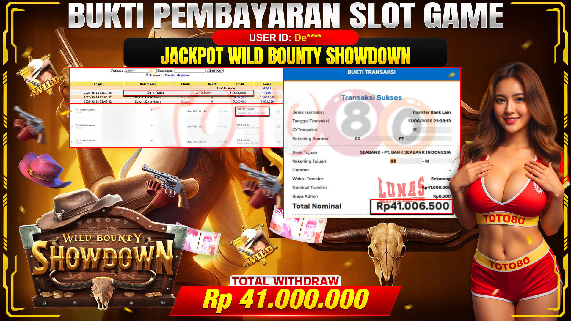 💰🎉 TOTO80 – JACKPOT SLOT WILD BOUNTY SHOWDOWN  RP. 41.000.000,- TELAH DIBAYARKAN!💰🎉