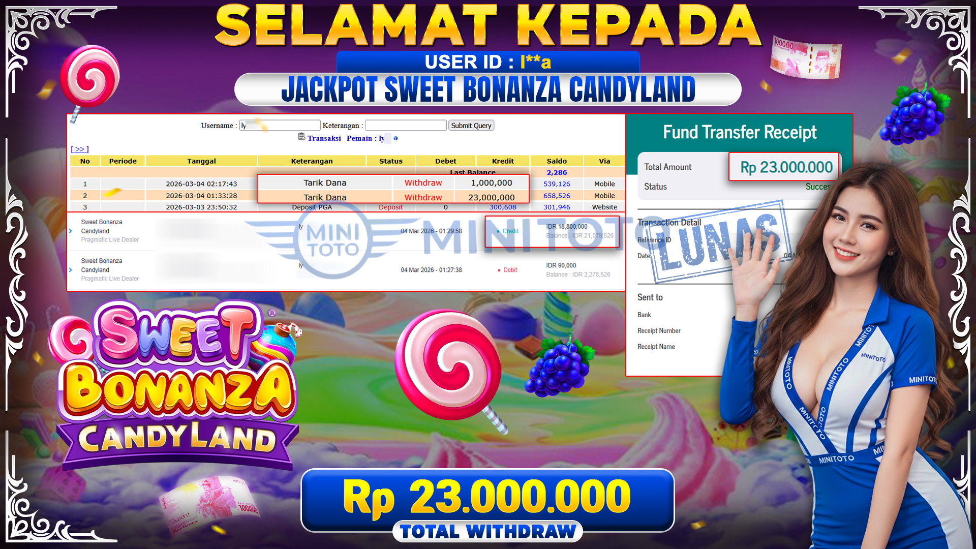 BUKTI JACPOT Sweet Bonanza Candyland - Pragmatic Live Dealer