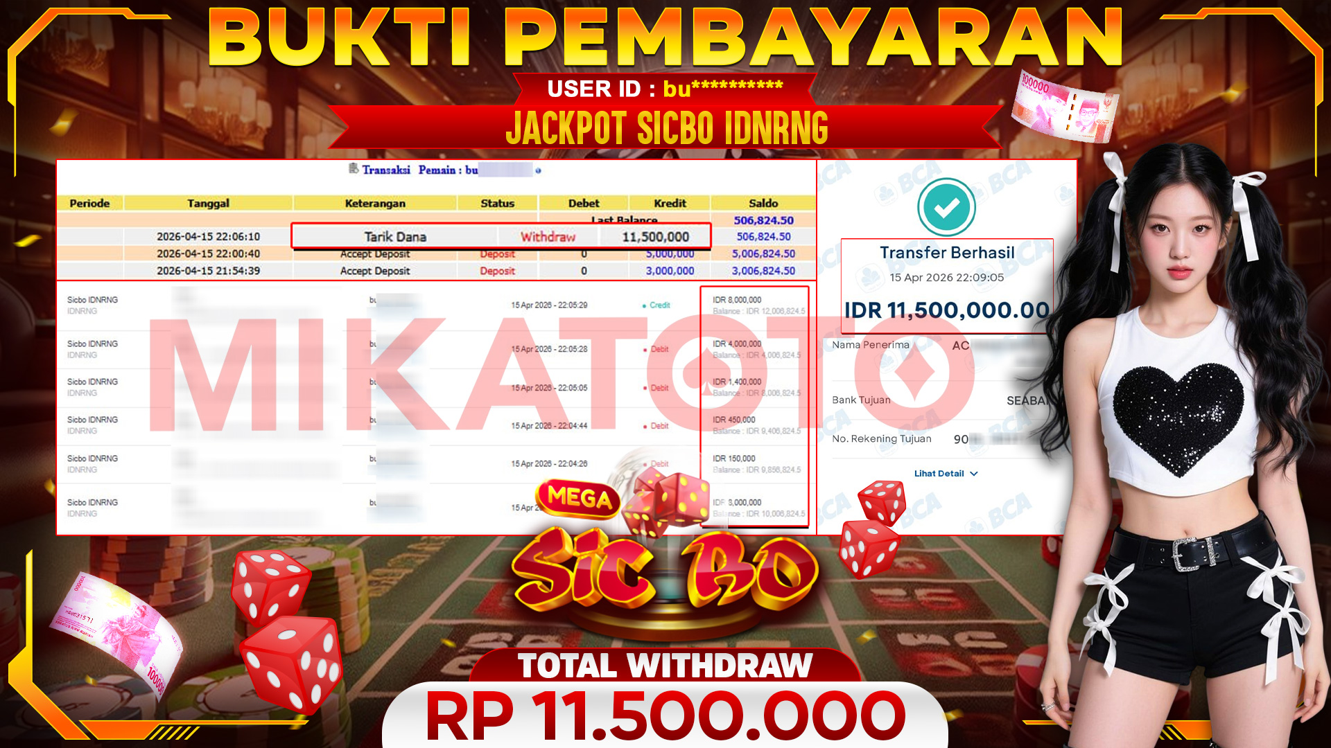 🏆 SELAMAT KEPADA PEMENANG JACKPOT DI Sicbo IDNRNG - IDNRNG 11,500,000🏆