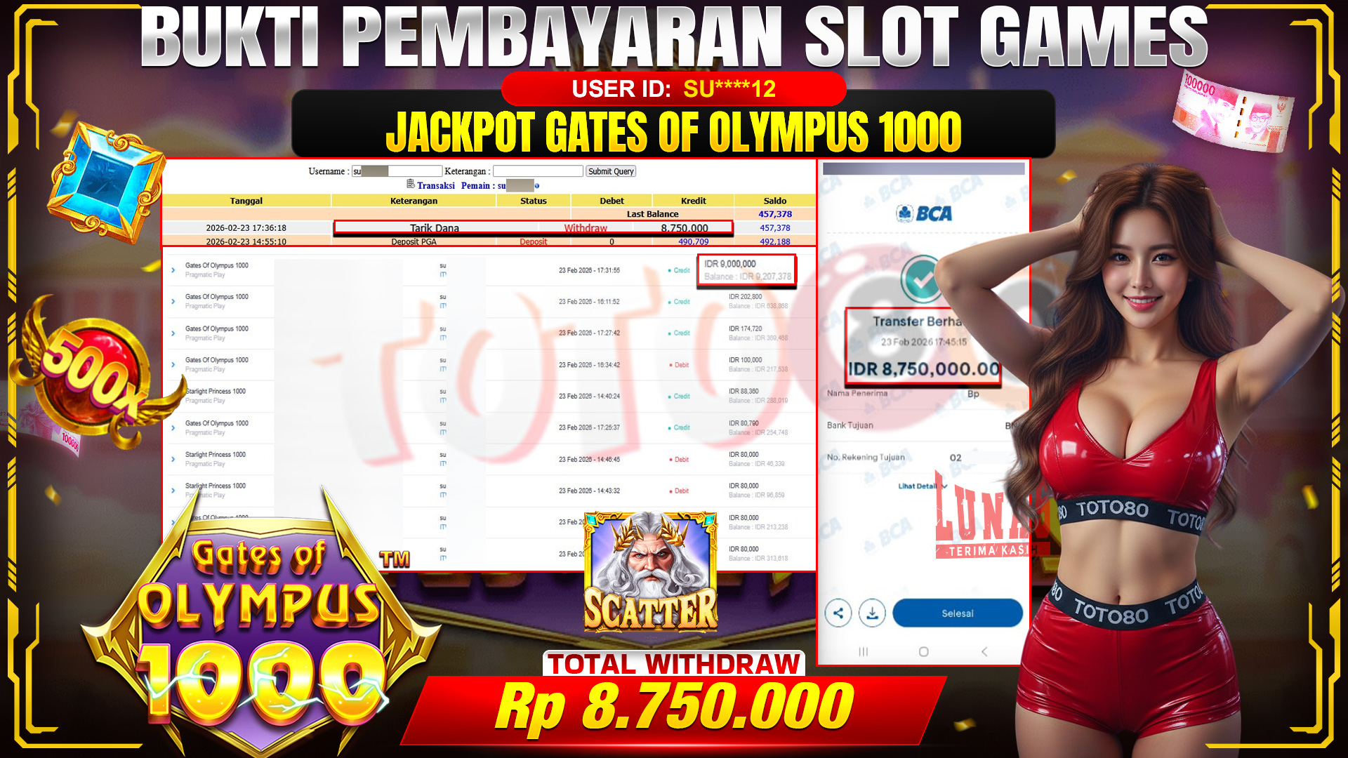 🎉 TOTO80 – JACKPOT SLOT GATES OF OLYMPUS 1000 . 8,750,000,- TELAH DIBAYARKAN! 🎉