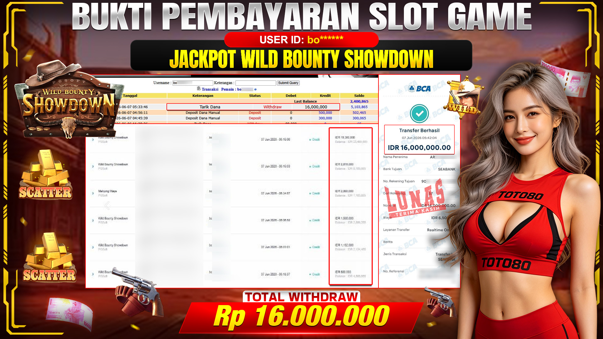 💰🎉  TOTO80 – JACKPOT SLOT WILD BOUNTY SHOWDOWN RP. 16,000,000- TELAH DIBAYARKAN! 💰🎉 