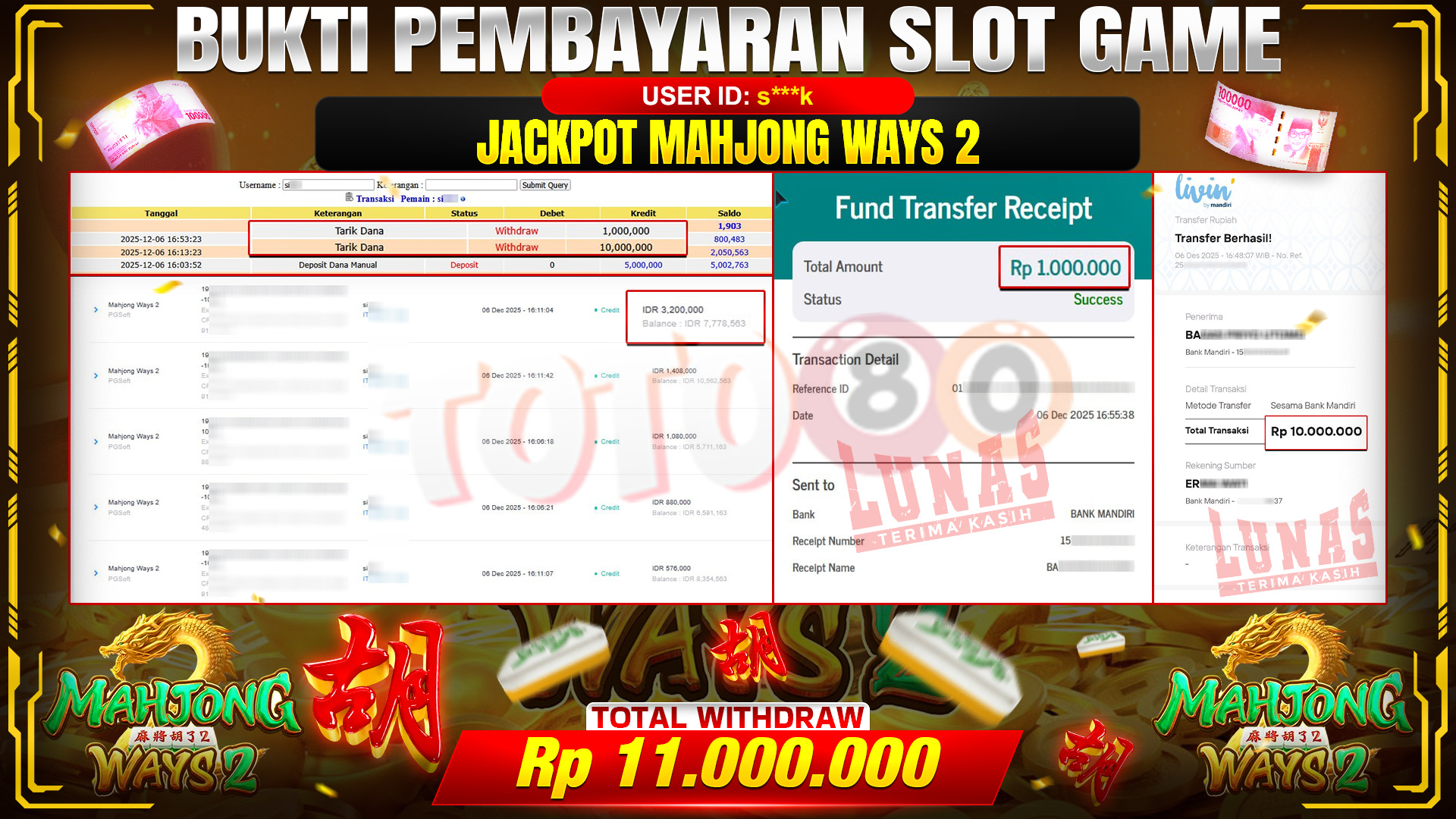🎉 TOTO80 – JACKPOT SLOT MAHJONG WAYS 2 RP. 11,000,000,- TELAH DIBAYARKAN! 🎉