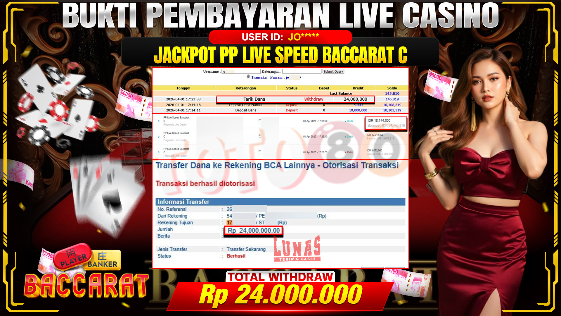 💰🎉 TOTO80 – JACKPOT PP LIVE SPEED BACCARAT C RP. 24,000,000,- TELAH DIBAYARKAN!💰🎉