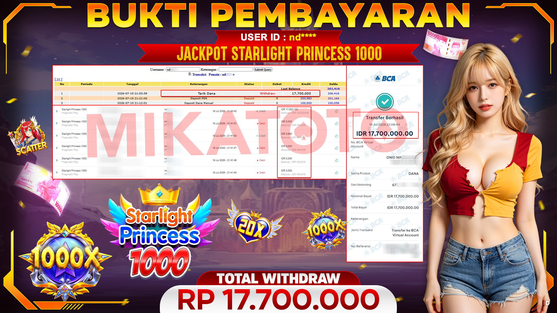 🏆 SELAMAT KEPADA PEMENANG JACKPOT DI Starlight Princess 1000 - Pragmatic Play 17,700,000🏆