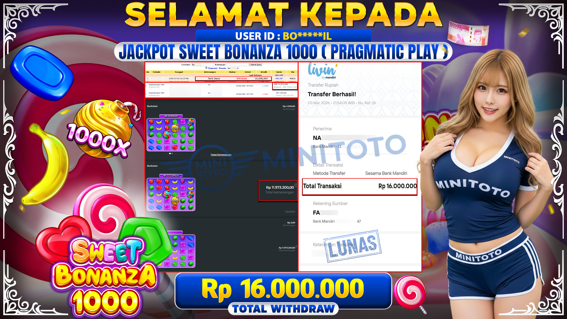 BUKTI JACPOT Sweet Bonanza 1000 - Pragmatic Play