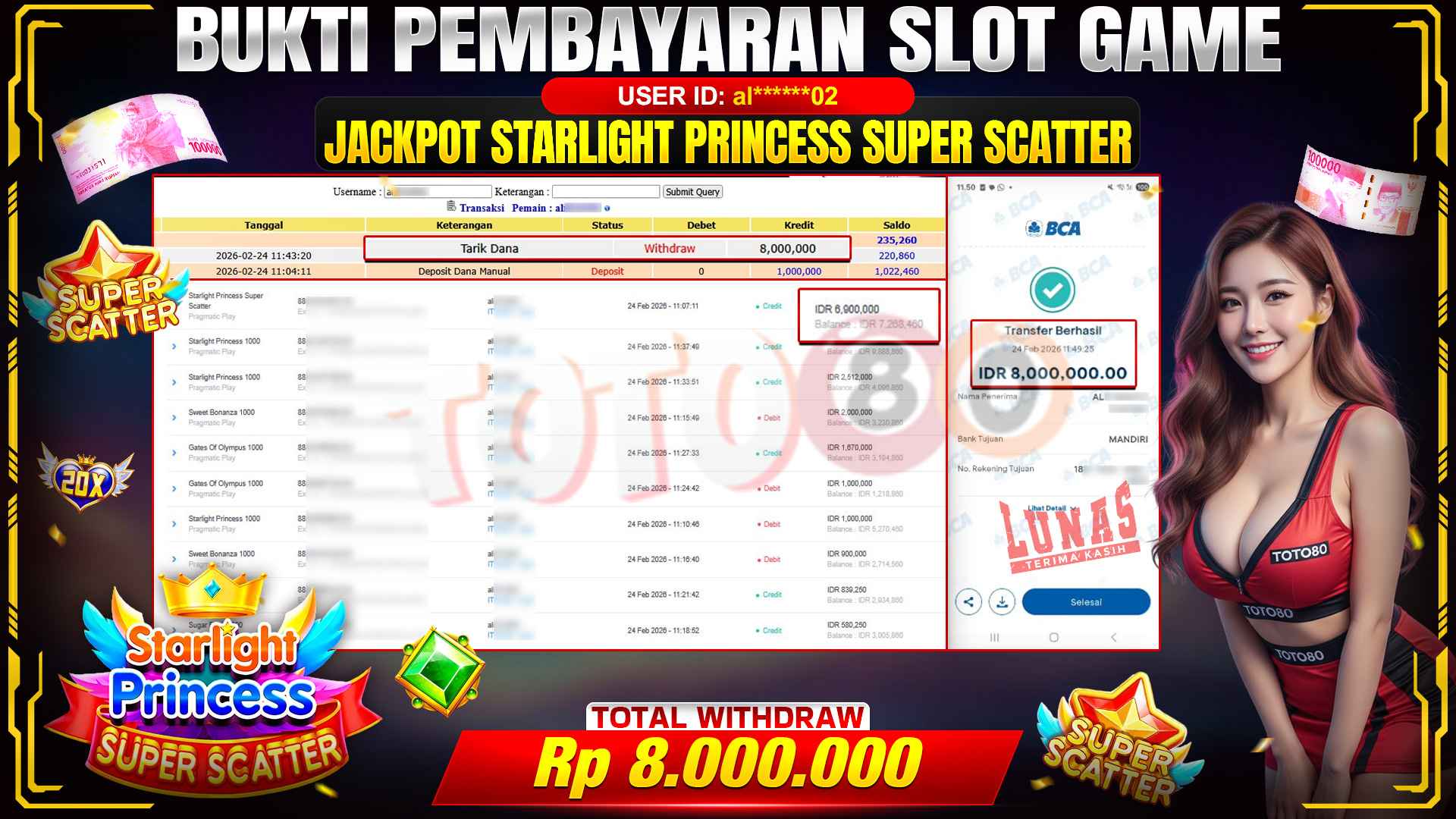 🎉 TOTO80 – JACKPOT SLOT STARLIGHT PRINCESS SUPER SCATTER . 8,000,000,- TELAH DIBAYARKAN! 🎉