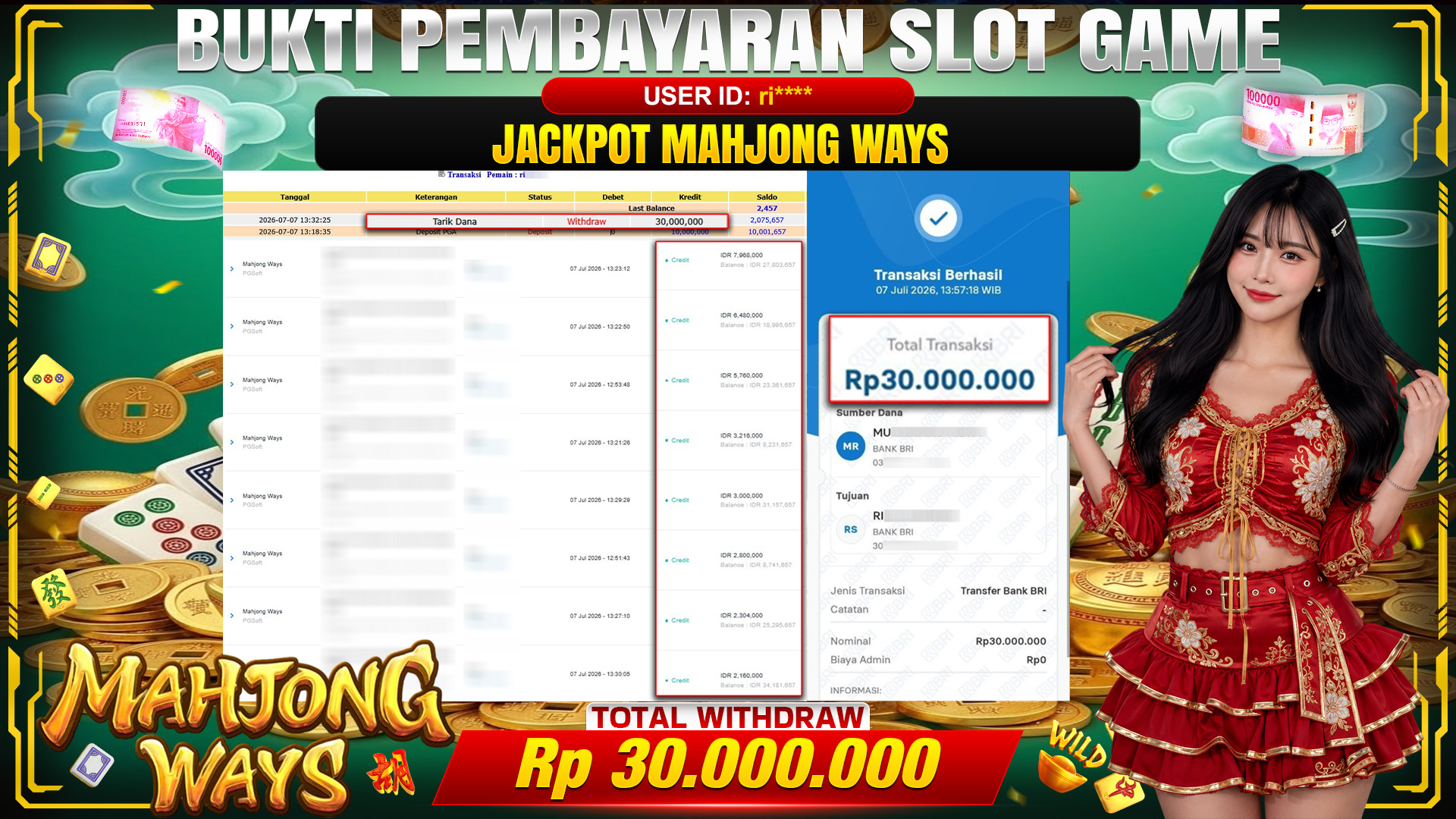 💰🎉 TOTO80 – JACKPOT SLOT MAHJONG  WAYS  RP. 30.000,000,-   TELAH DIBAYARKAN!💰🎉