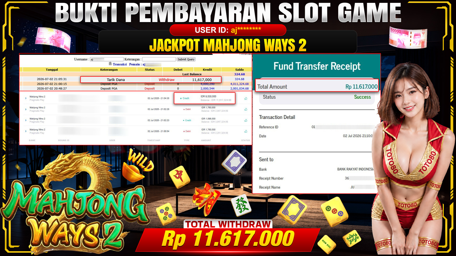 💰🎉 TOTO80 – JACKPOT SLOT MAHJONG  WAYS 2 RP. 11.617,000,-  TELAH DIBAYARKAN!💰🎉