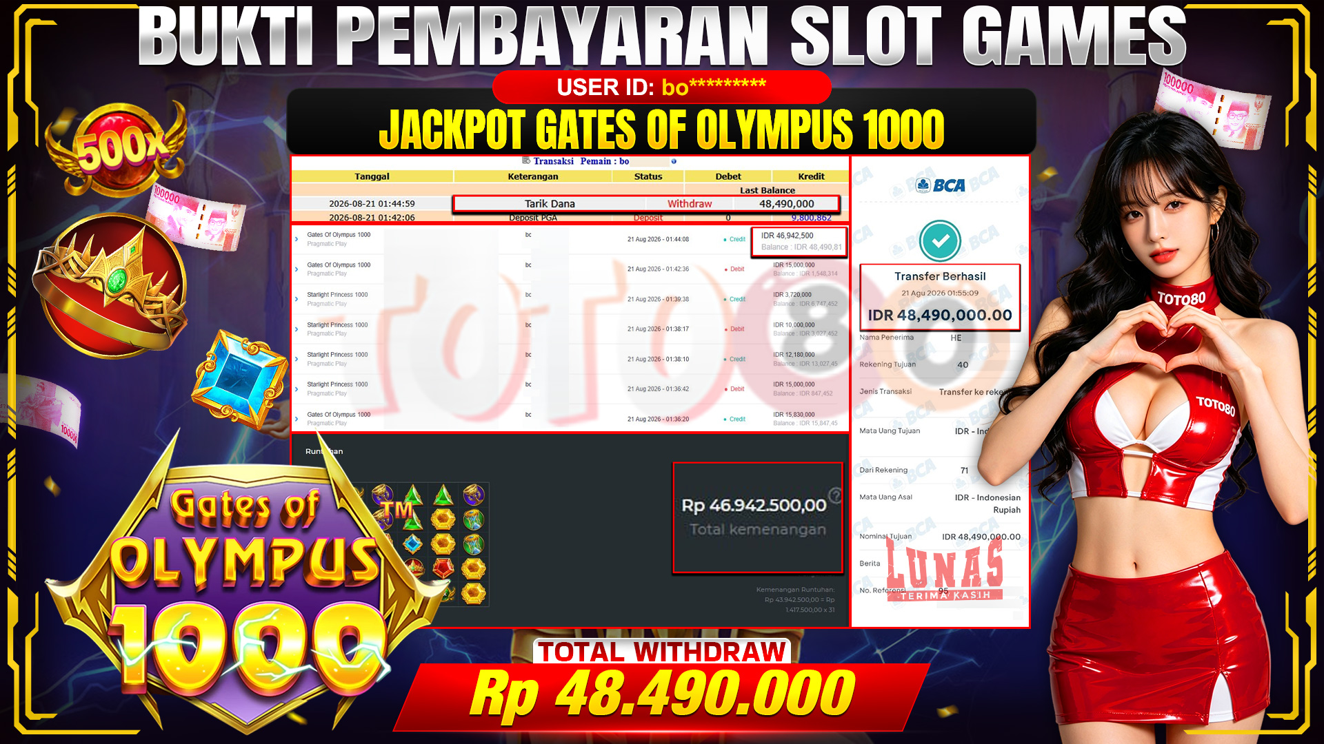 💰🎉 TOTO80 – JACKPOT SLOT GATES OF OLYMPUS 1000 RP. 48,490,000,-  TELAH DIBAYARKAN!💰🎉