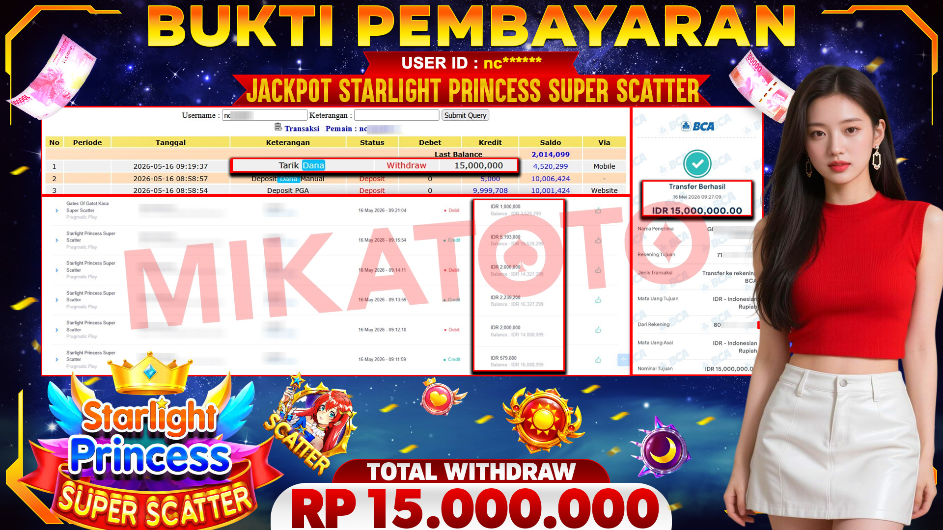 🏆 SELAMAT KEPADA PEMENANG JACKPOT DI Starlight Princess Super Scatter - Pragmatic Play  15,000,000🏆