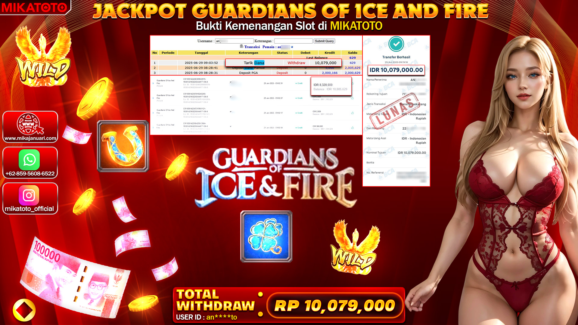 🏆 SELAMAT KEPADA PEMENANG JACKPOT DI GUARDIANS OF ICE AND FIRE 10,079,000🏆