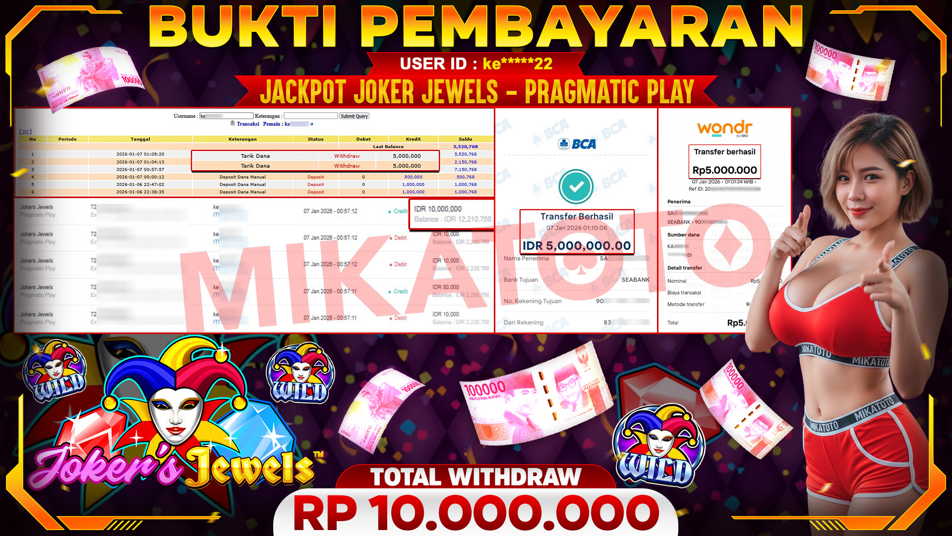 🏆 SELAMAT KEPADA PEMENANG JACKPOT DI Jokers Jewels - Pragmatic Play 10,000,000🏆