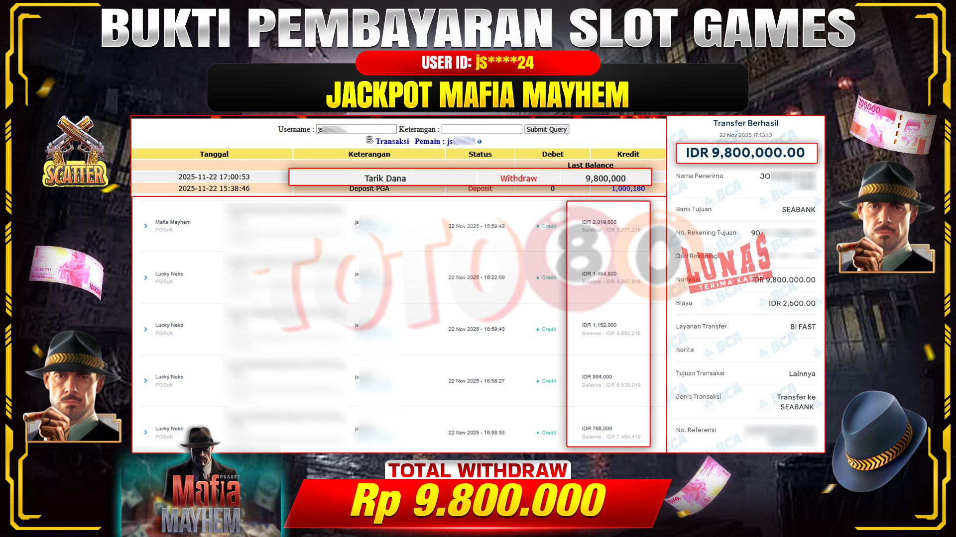 🎉 TOTO80 – JACKPOT SLOT MAFIA MAYHEM RP.9,800,000,- TELAH DIBAYARKAN! 🎉