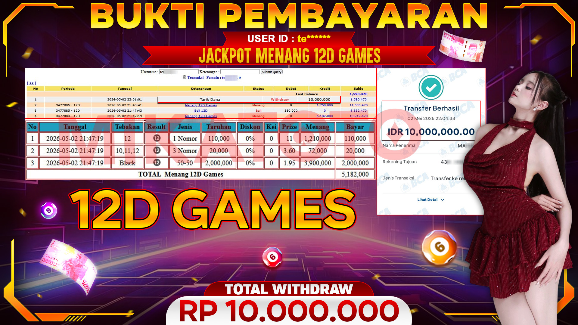 🏆 SELAMAT KEPADA PEMENANG JACKPOT DI Menang 12D Games - Live Game 10,000,000🏆