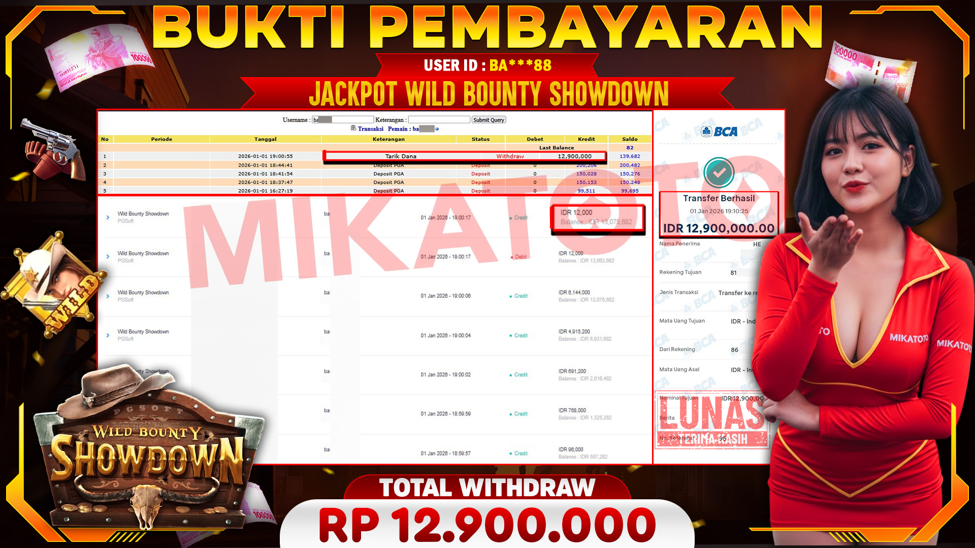 🏆 SELAMAT KEPADA PEMENANG JACKPOT DI Wild Bounty Showdown - PGSoft  12,900,000🏆