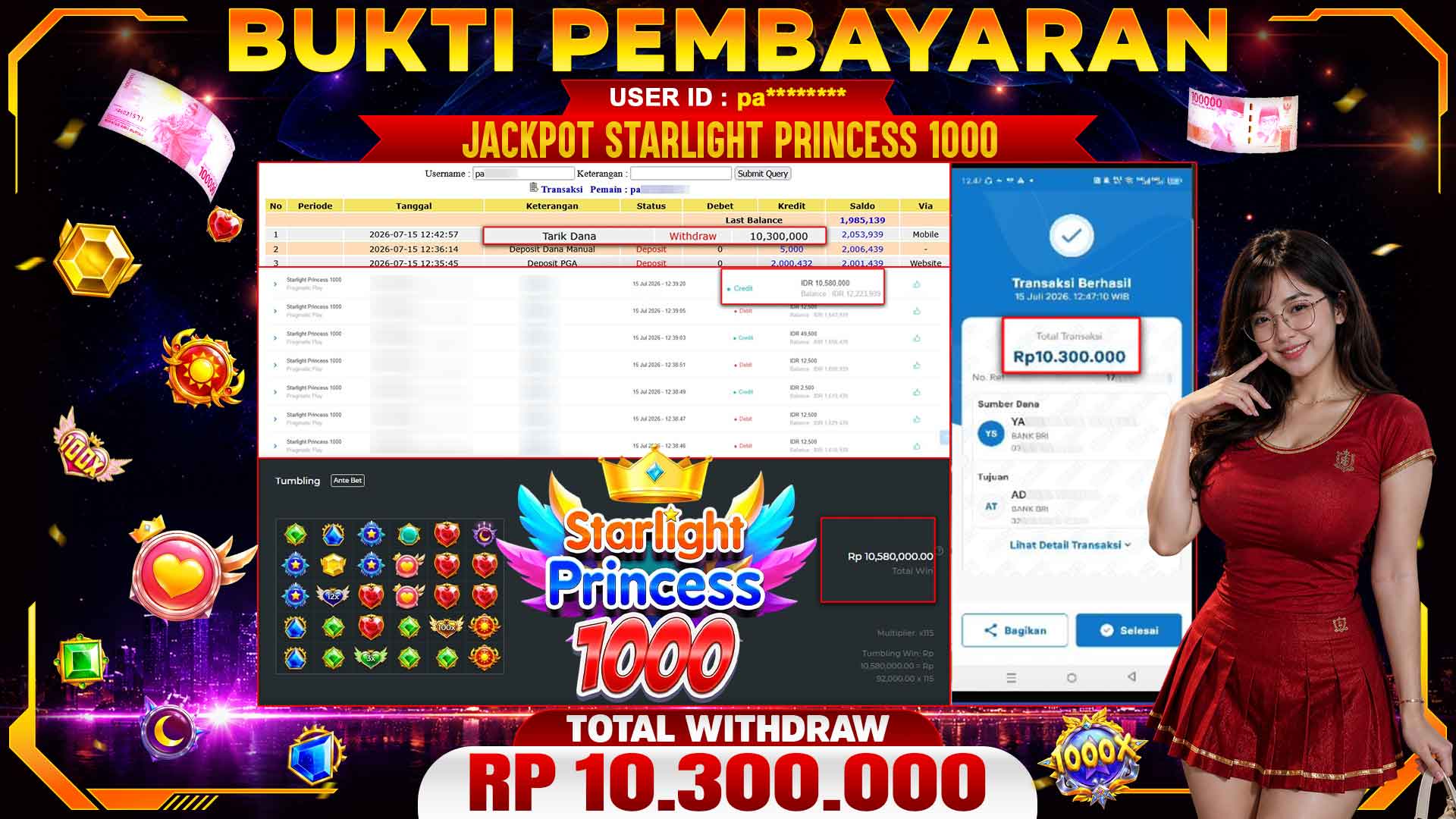 🏆 SELAMAT KEPADA PEMENANG JACKPOT DI Starlight Princess 1000 - Pragmatic Play 10,300,000🏆