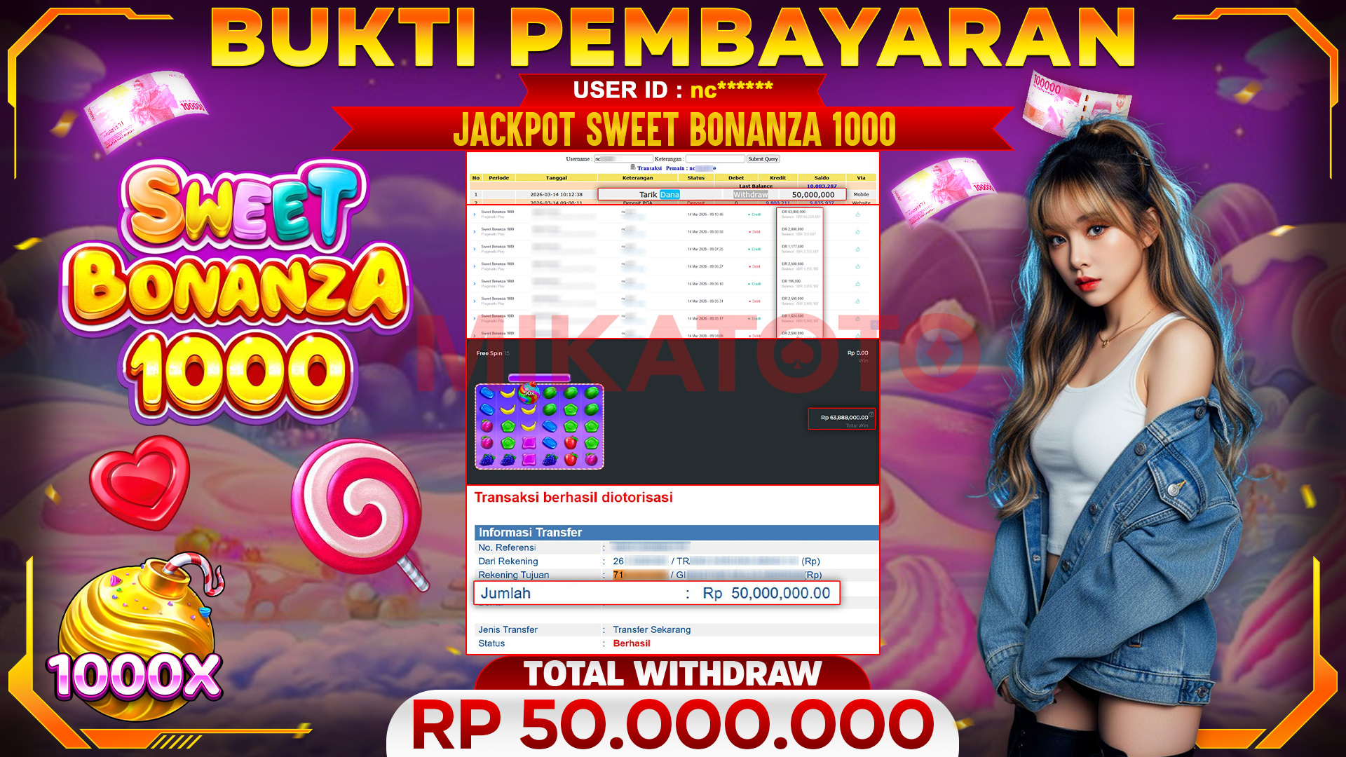 🏆 SELAMAT KEPADA PEMENANG JACKPOT DI Sweet Bonanza 1000 - Pragmatic Play 50,000.000🏆