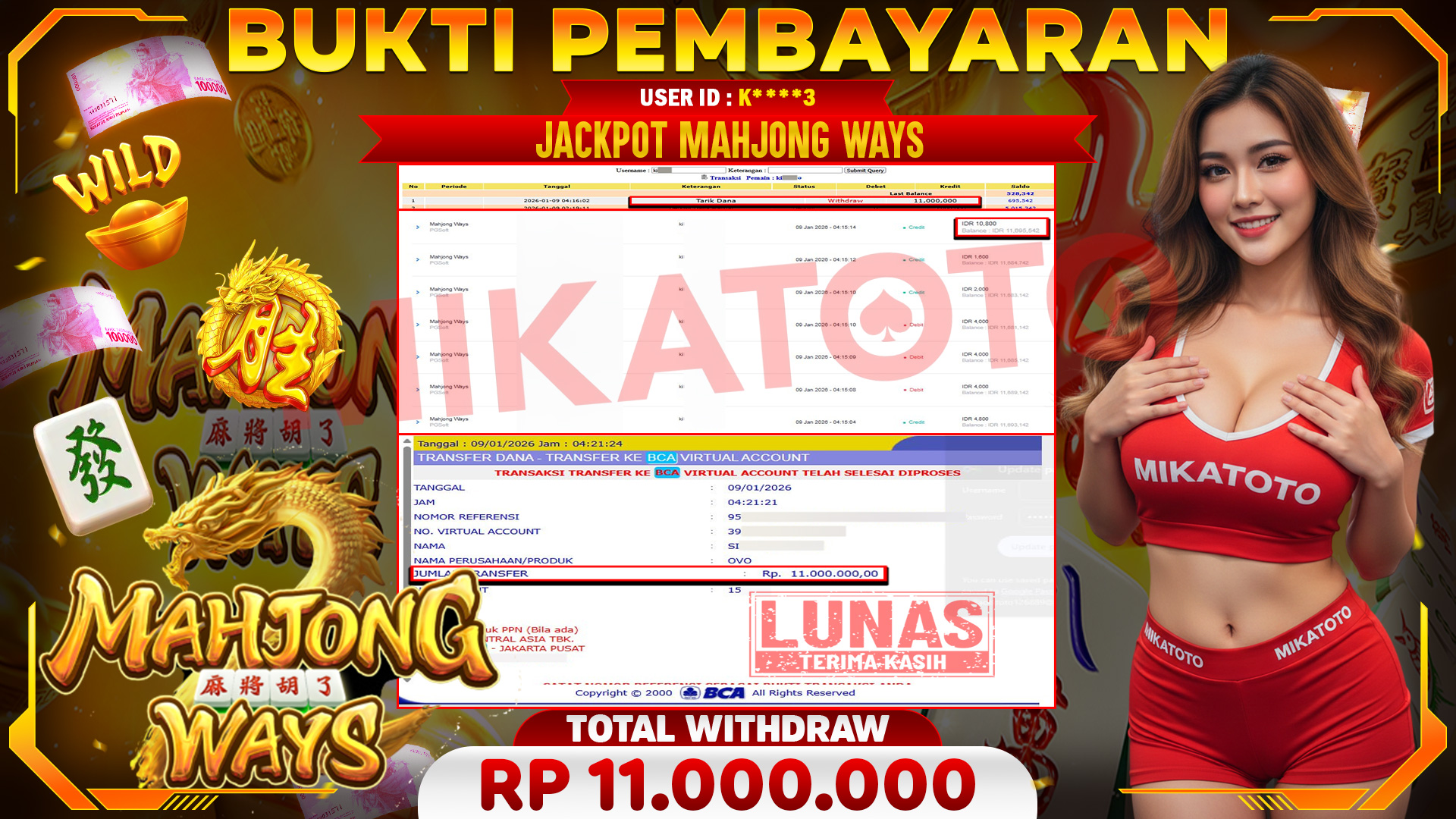 🏆 SELAMAT KEPADA PEMENANG JACKPOT DI Mahjong Ways - PGSoft 11,000,000🏆