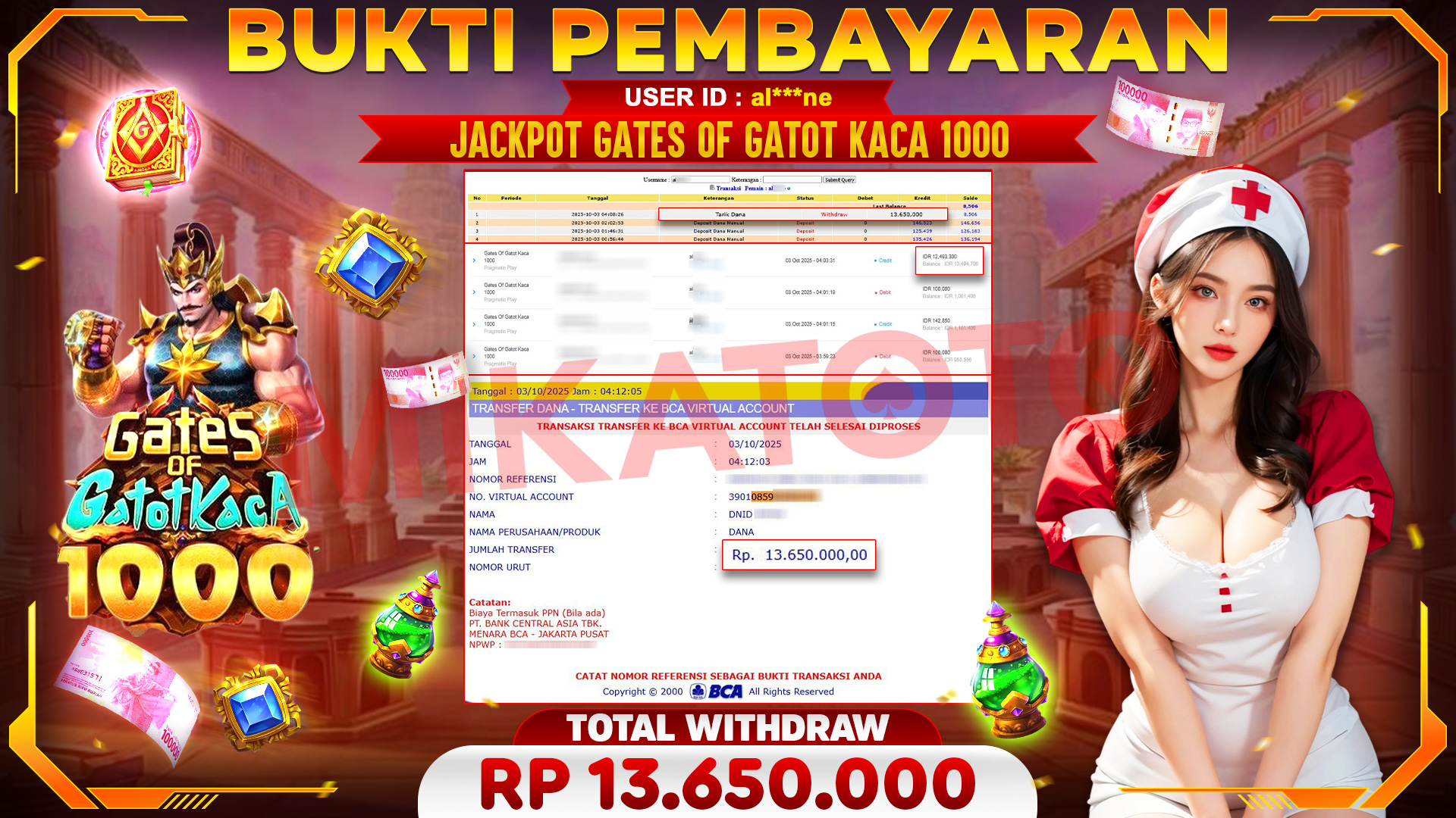🏆 SELAMAT KEPADA PEMENANG JACKPOT DI Gates Of Gatot Kaca 1000 - Pragmatic Play 13,650,000🏆