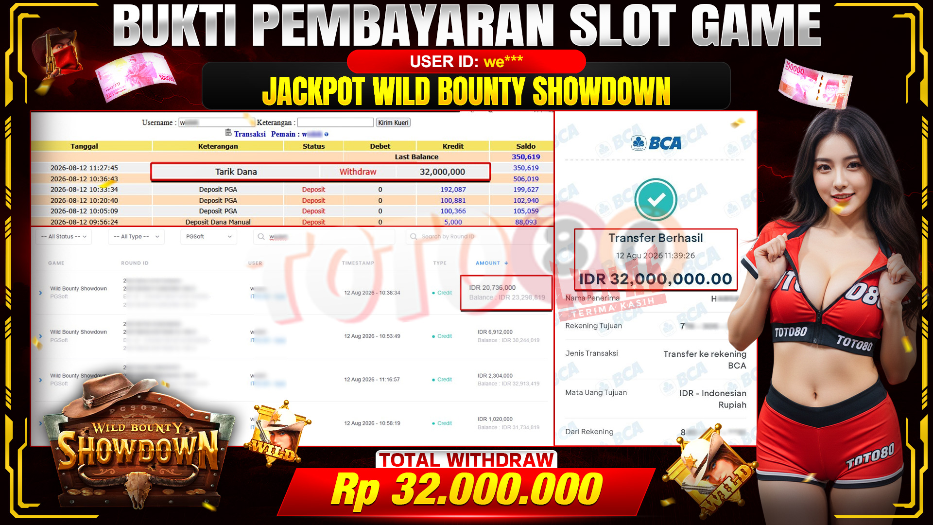 💰🎉 TOTO80 – JACKPOT SLOT WILD BOUNTY SHOWDOWN  RP. 32,000,000,- TELAH DIBAYARKAN!💰🎉