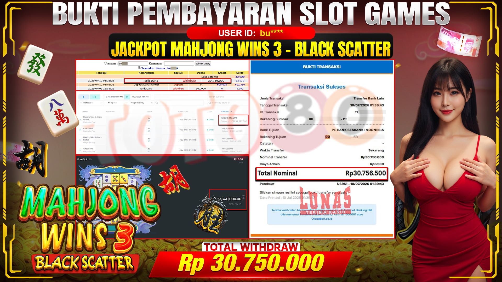 💰🎉 TOTO80 – JACKPOT MAHJONG WINS 3-BLACK SCATTER  RP. 30,750,000,-TELAH DIBAYARKAN! 💰🎉