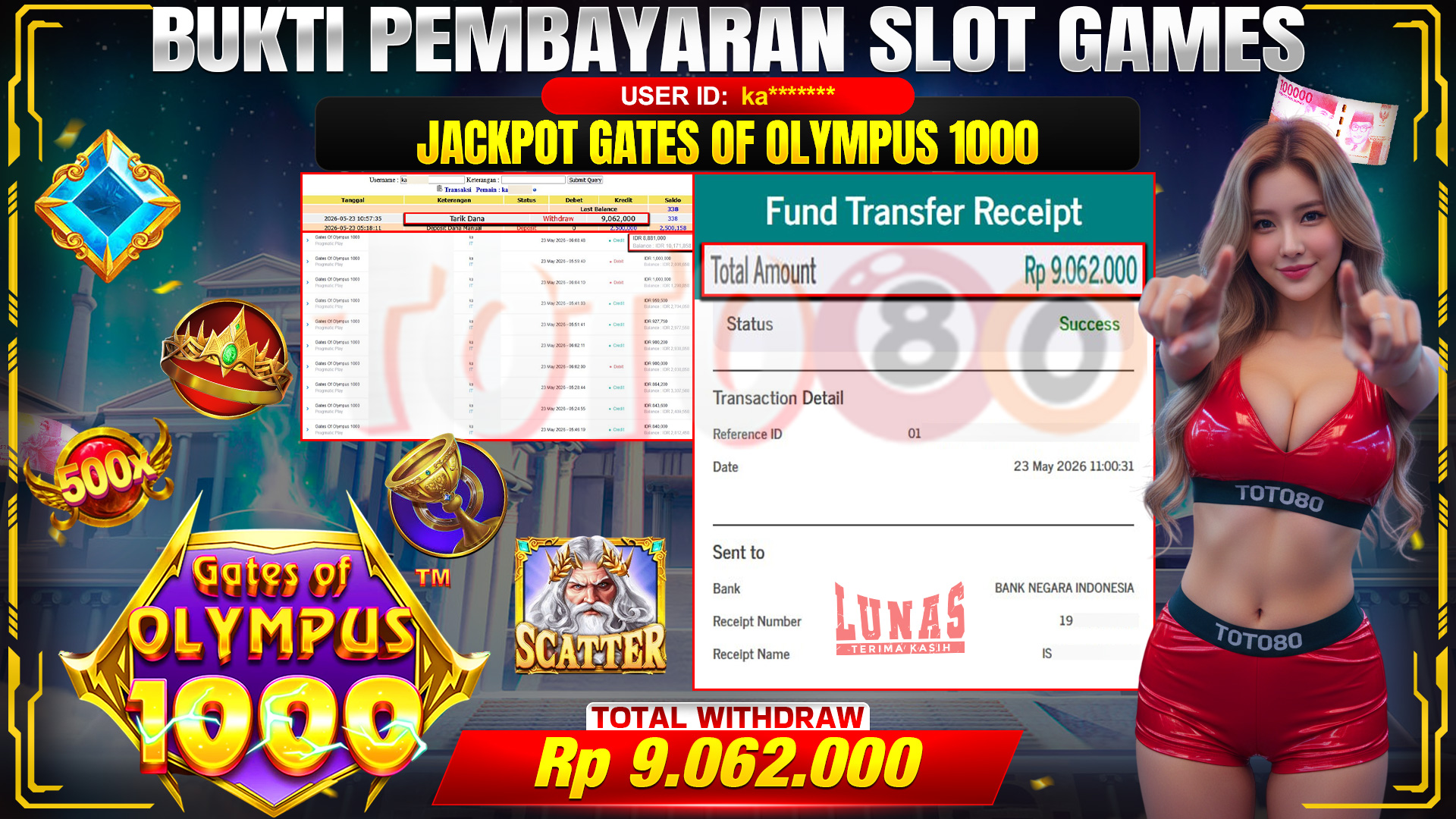 💰🎉 TOTO80 – JACKPOT SLOT GATES OF OLYMPUS 1000 RP. 9,062,000,-  TELAH DIBAYARKAN!💰🎉