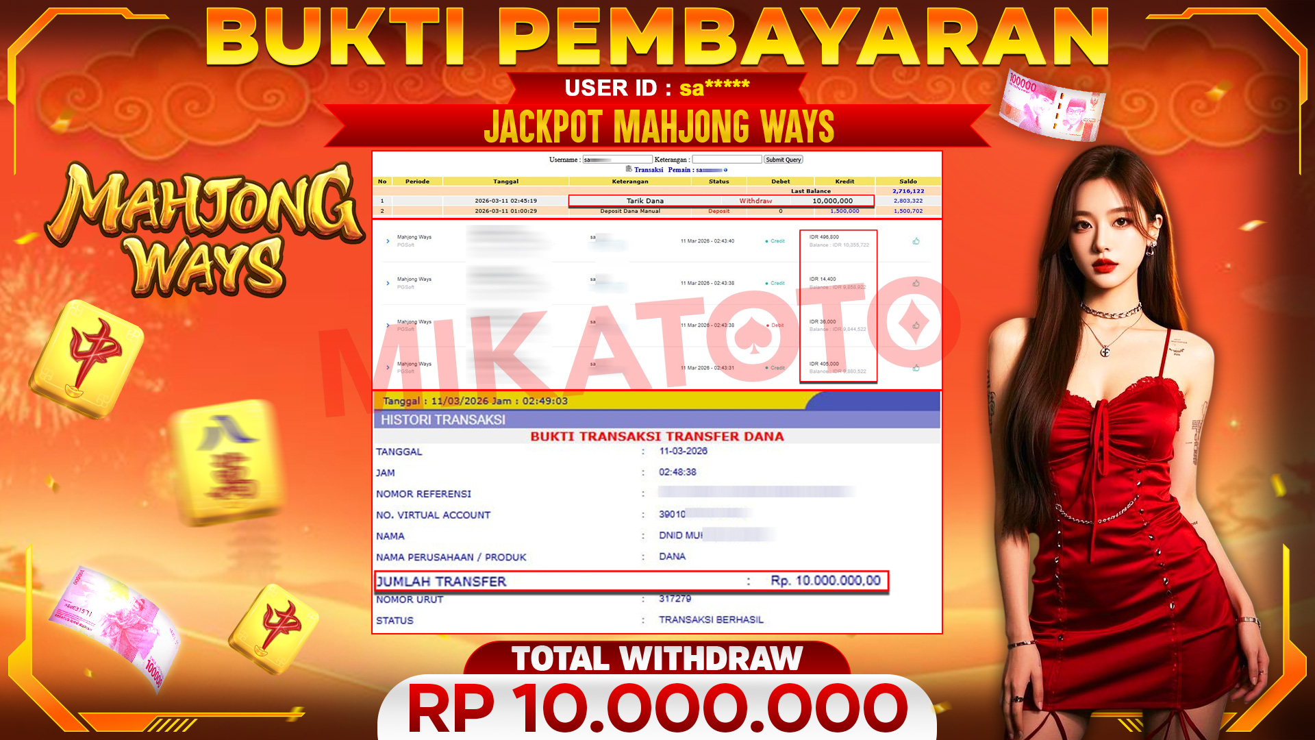🏆 SELAMAT KEPADA PEMENANG JACKPOT DI Mahjong Ways - PGSoft 10,000.000🏆