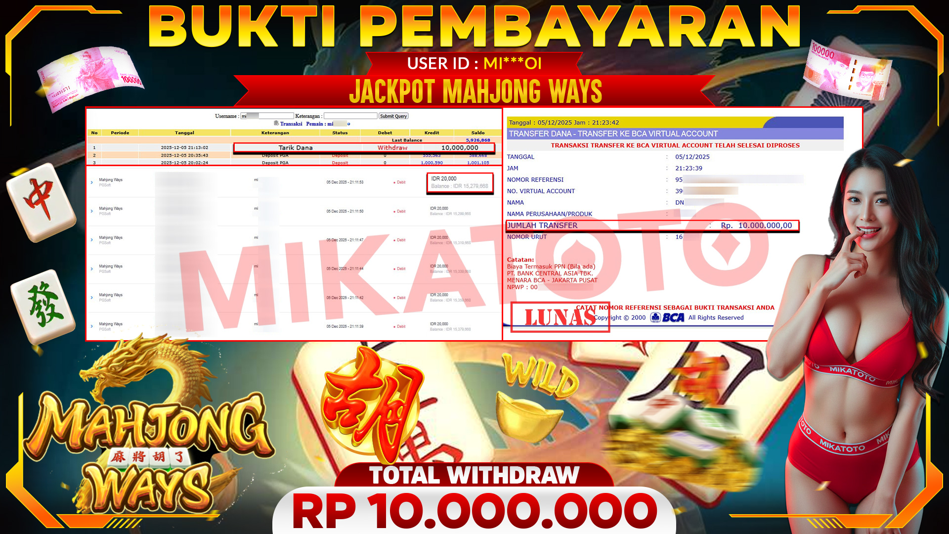 SELAMAT KEPADA PEMENANG JACKPOT DI Mahjong Ways - PGSoft 10,000,000🏆