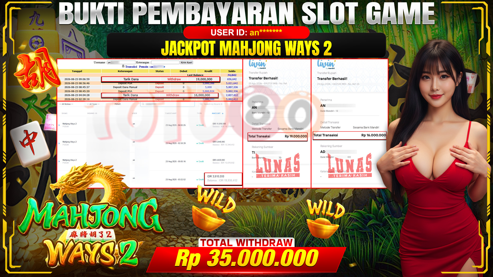 💰🎉 TOTO80 – JACKPOT SLOT MAHJONG  WAYS 2 RP. 35,000,000,-  TELAH DIBAYARKAN!💰🎉