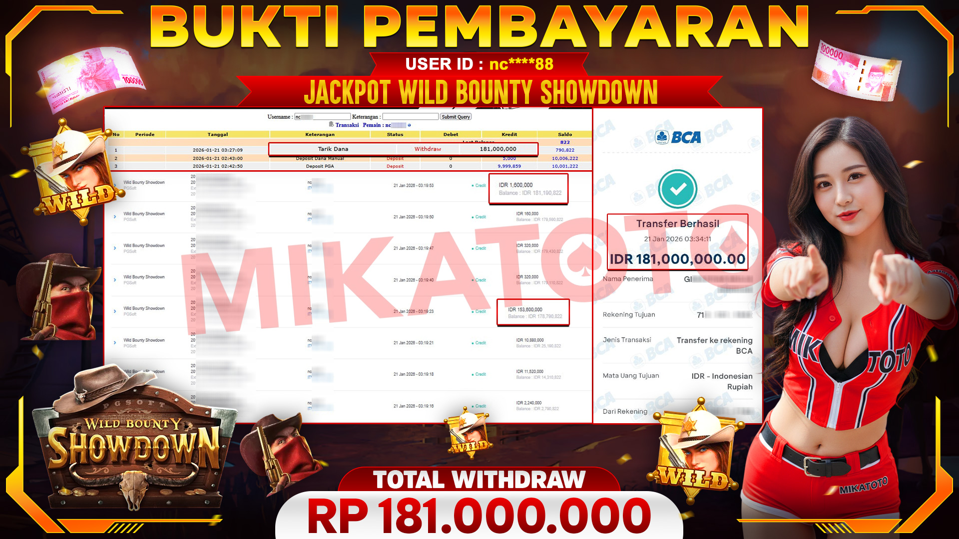 🏆 SELAMAT KEPADA PEMENANG JACKPOT DI Wild Bounty Showdown - PGSoft 181,000,000🏆