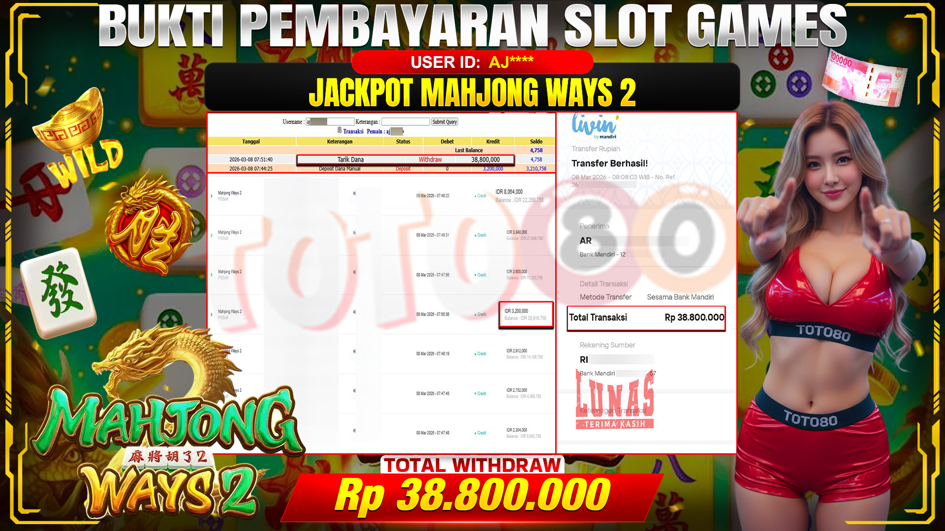 TO80 – JACKPOT SLOT MAHJONG WAYS 2. 38,800,000,- TELAH DIBAYARKAN! 🎉